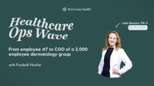 Healthcare Ops Wave event with dermatologist Frederik Mueller and Julia Guessin.