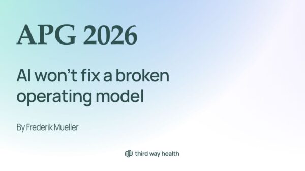 APG 2026 conference cover with AI and healthcare theme.